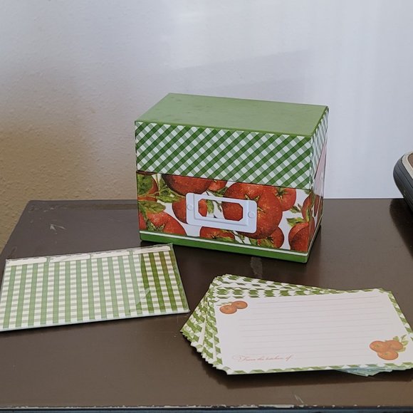 Recipe Card Holder Tomatoes Green Plaid Cards Index Cardboard Style Kitchen Cute - Picture 1 of 12